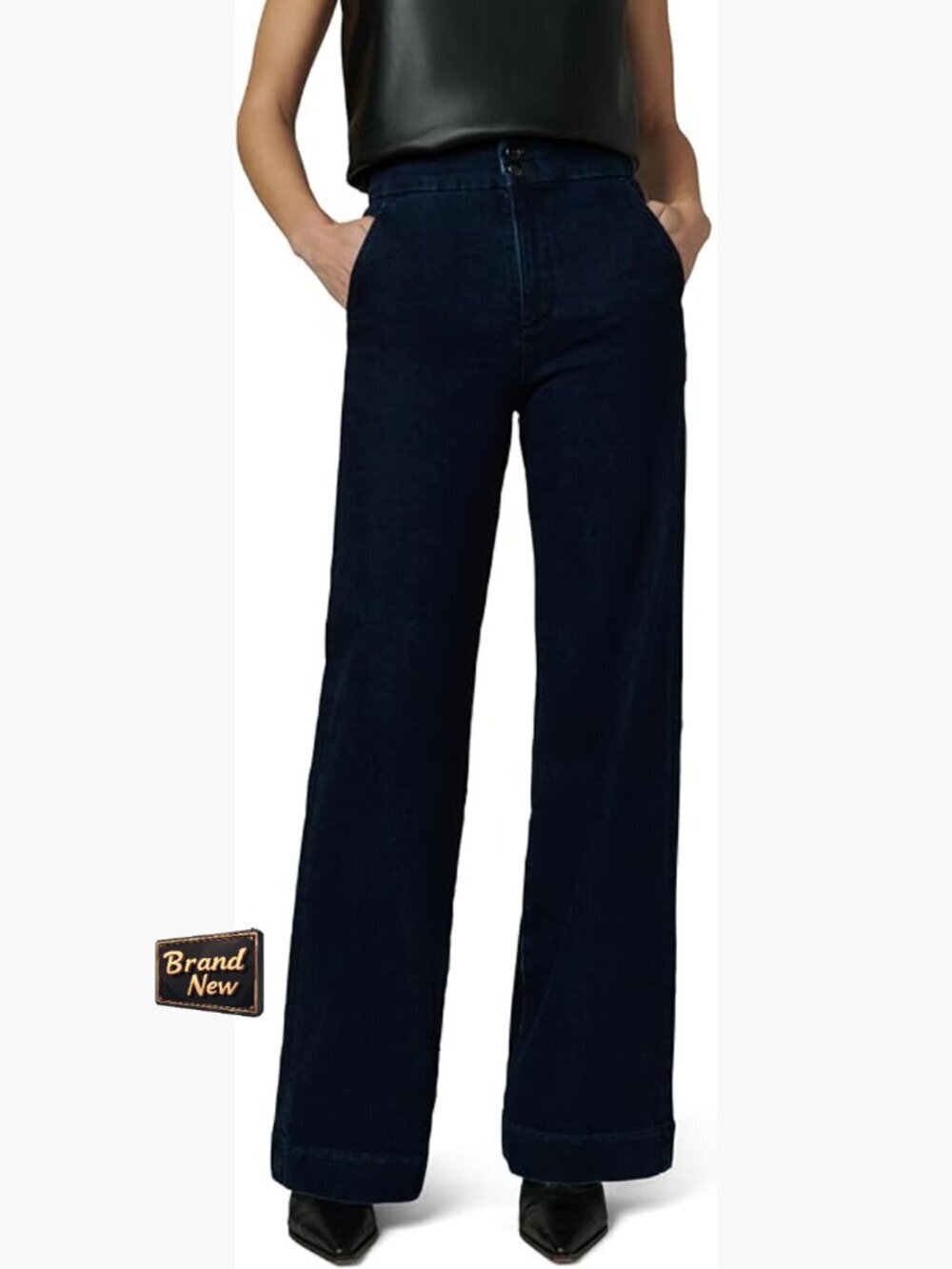 High Rise Wide Leg Denim Trouser, Super-High Rise, Comfort Stretch, Dark Rinse